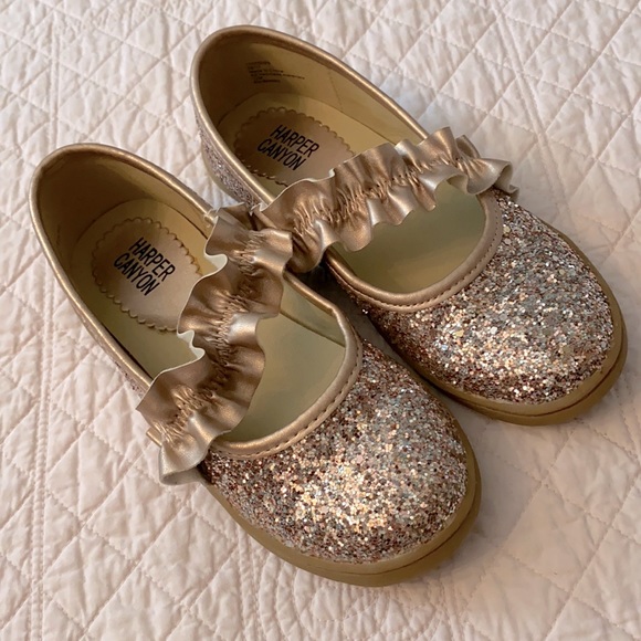 Harper Canyon Sparkle Rose Gold Ruffle Strap Flats